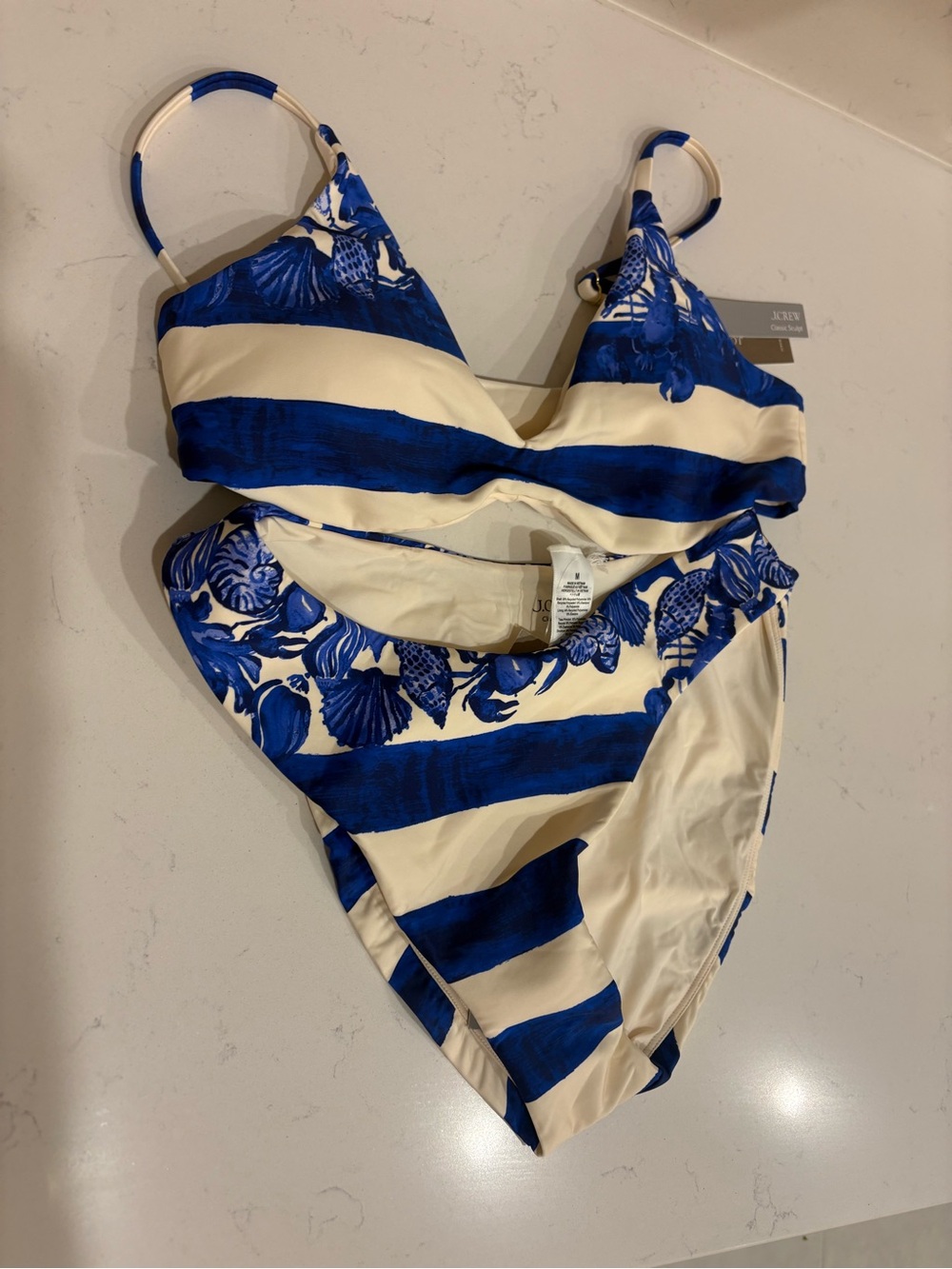 J. Crew Girls Blue & Cream Nautical Shell Stripe Bikini